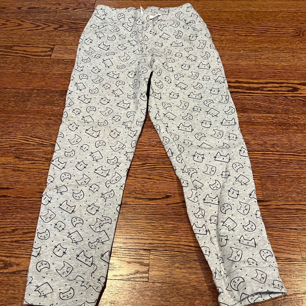 Gray Cat Print Kids Bottoms